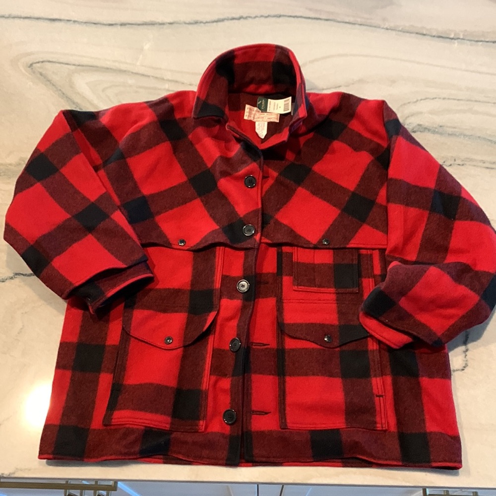 Filson NWT Wool Double Mackinaw Cruiser Red/Black Plaid Size 48  for Men